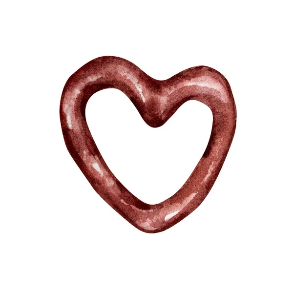 Akvarel Ručně Kreslený Dezert Čokoláda Sladké Srdce Izolované Bílém Pozadí — Stock fotografie