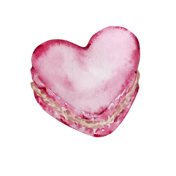 Suluboya Çizimi Tatlı Pembe Kalp Pastası Tasarım Metni Etiket Sevgililer — Stok fotoğraf
