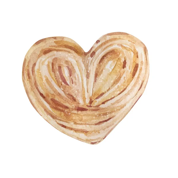 Akvarel Ručně Kreslený Dezert Pečivo Sladké Srdce Izolované Bílém Pozadí — Stock fotografie