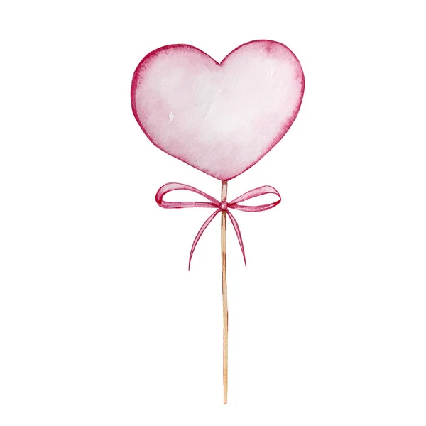 Watercolor Hand Drawn Dessert Sweet Pink Heart Stick Isolated White — Stock Photo, Image