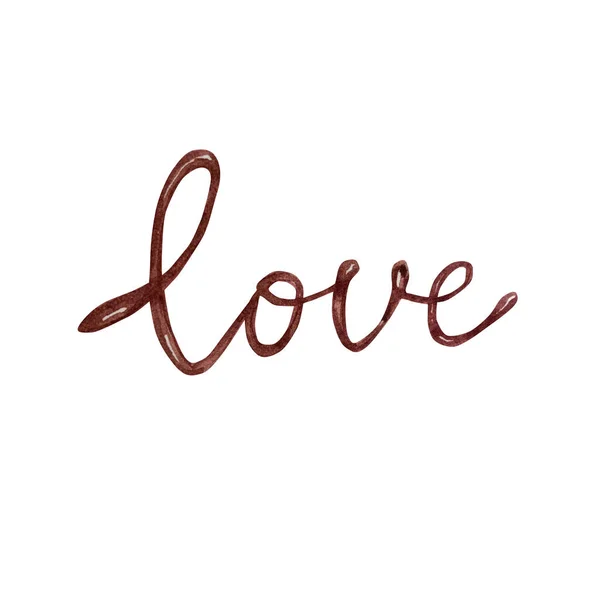 Acquerello Disegnato Mano Cioccolato Lettering Amore Isolato Sfondo Bianco Testo — Foto Stock