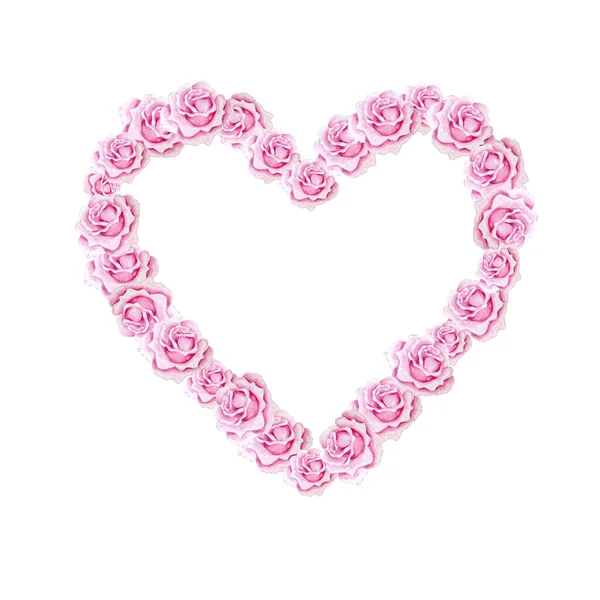 Акварель Цветочный Венок День Святого Валентина Розовые Розы Форме Сердца — стоковое фото