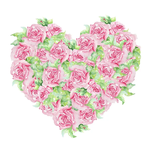 Sevgililer Günü Için Çiçek Kalp Güzel Gülleri Yapımı Suluboya Yaprakları — Stok fotoğraf