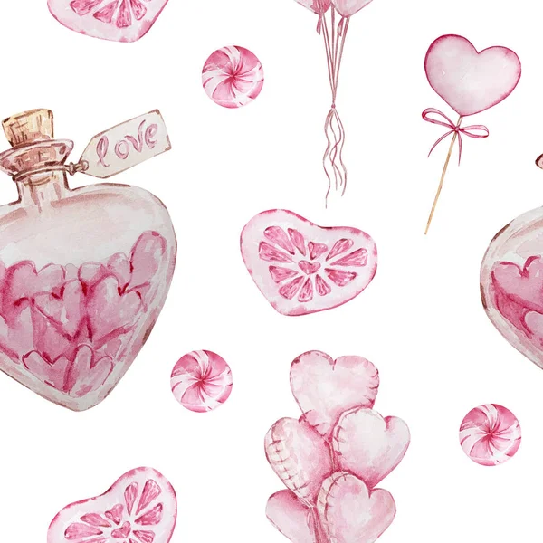 Aquarelle Motif Sans Couture Avec Des Éléments Pour Saint Valentin — Photo