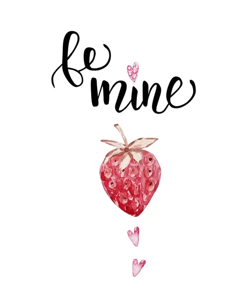 발렌타인데이 카드에 손으로 인사말과 장식적 삽화가 사랑과 딸기가 되어라 — 스톡 벡터