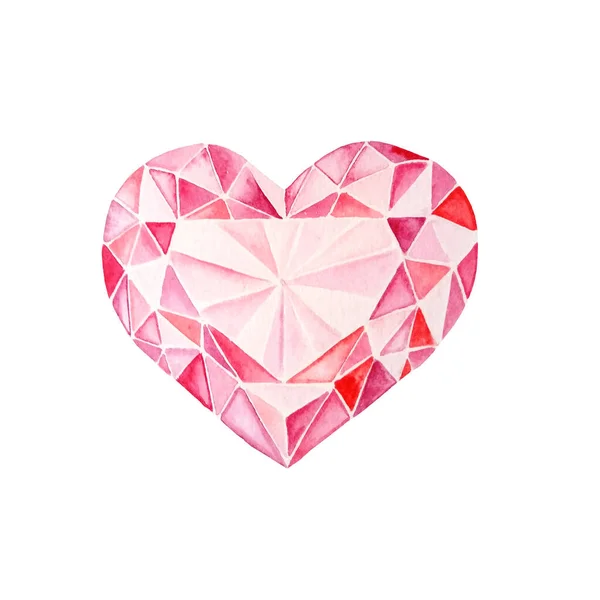 Corazón Diamante Rosa Para Día San Valentín Acuarela Dibujado Mano — Vector de stock