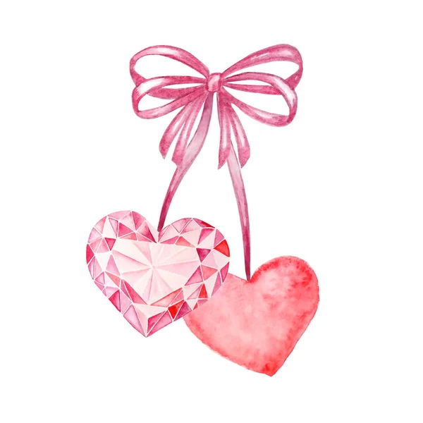 Dos Corazones Rosados Para Día San Valentín Corazón Diamante Corazón — Vector de stock