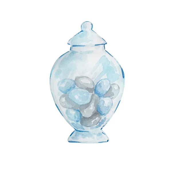 Akvarel Velikonoční Sklo Modrá Zavřená Váza Velikonočními Vejci Prvek Pro — Stock fotografie