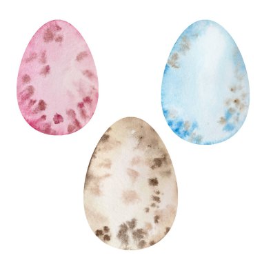 Beyaz arka planda suluboya Paskalya yumurtaları. Resim tebrik kartları, posterler, el ilanları, afişler, logolar, daha fazla tasarım ve benzeri şeylerde kullanılabilir.