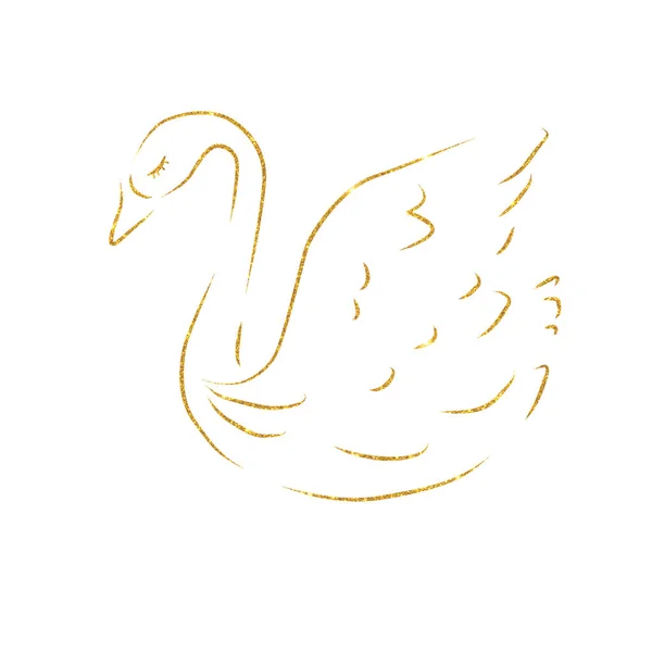 The golden gentle swan is a symbol of only love, a romantic and beautiful bird. Illustration isolated on white background.