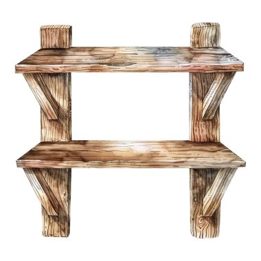 Suluboya ahşap raflar, el çizimleri, izole edilmiş, fırın tasarımı, ev yapımı pişirme.