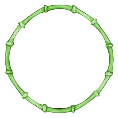Su boyası bambu saplarından oluşan yeşil daire çerçeve, pankartların tasarımı ve dekorasyonu için sınır, davetiyeler ve kartpostallar.
