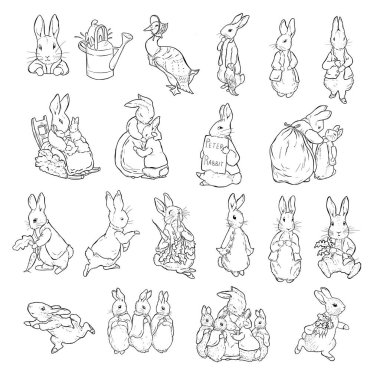 Peter Rabbit, sanat tarzı çizimler, karalama, karakterler..