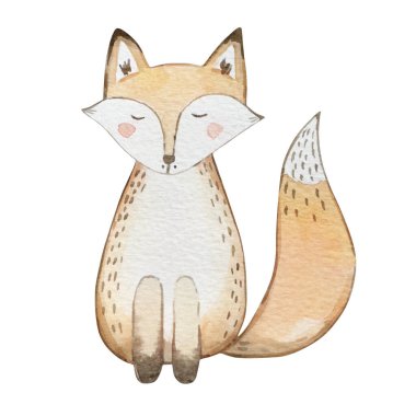 Suluboya Şirin Tilki, Noel Mavi İskandinav tasarım kartı ve baskı çizimi.