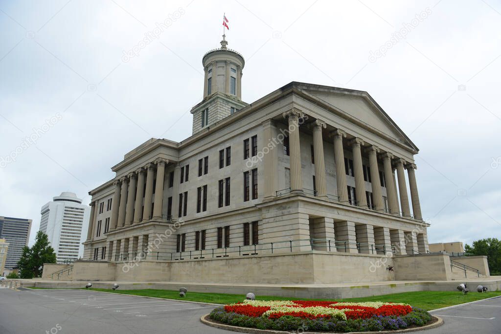 Tennessee State Capitol, Nashville, Tennessee TN, USA. This building, built with Greek Revival style in 1845, is now the home of Tennessee legislature and governor's office.