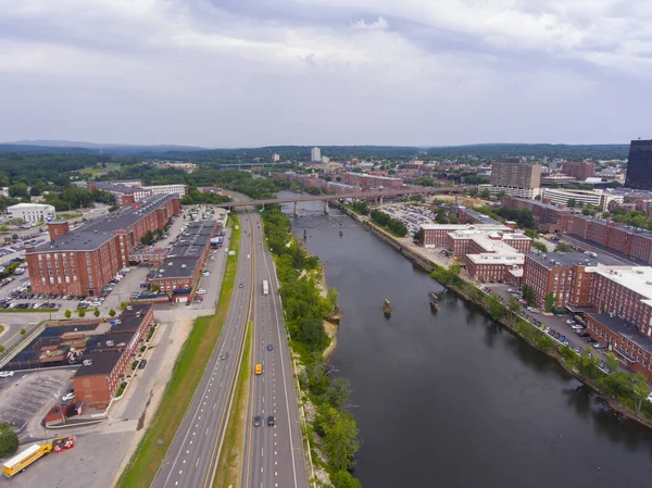 Manchester Merrimack River Historic Mill Aerial View Manchester New Hampshire — Stockfoto