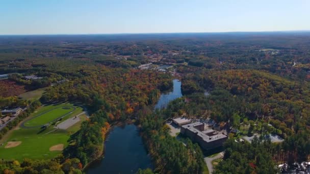 Merrimack River Tyngsboro Bridge Airview Fall Leaves Downtown Tyngsborough Massachusetts — 비디오