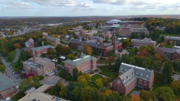 College Holy Cross Landscape Aerial View Fall Foliage City Worcester — Stockvideo