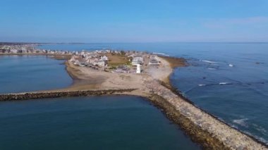 Scitate Limanı girişindeki Old Scitate Deniz Feneri, Massachusetts MA, ABD. 