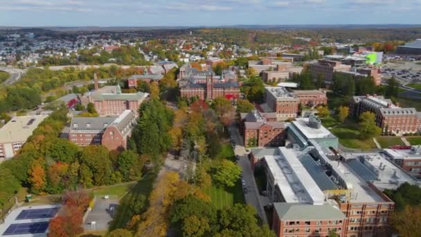 College Holy Cross Landscape Anerial View Fall Foliage City Worcester — Stock video