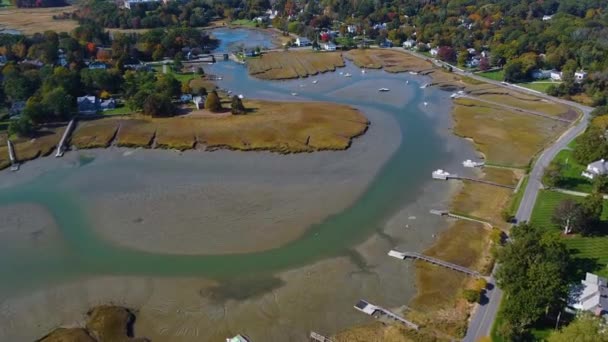 Duxbury Bay Bluefish River Duxbury Powder Point Landscape Fall Aerial — Stockvideo