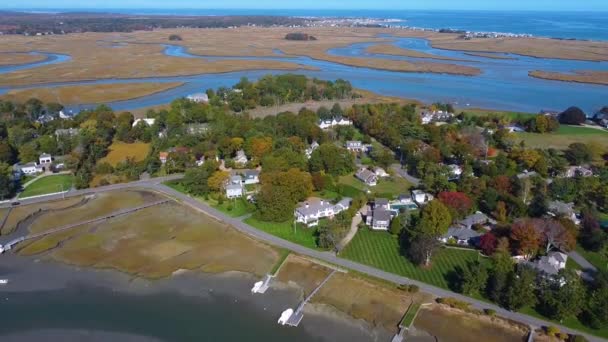 Duxbury Bay Bluefish River Duxbury Powder Point Landscape Fall Aerial — Stockvideo