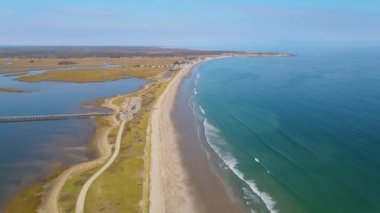 Long Island 'daki Duxbury Sahili ve Duxbury Körfezi hava manzaralı Massachusetts MA, ABD. 