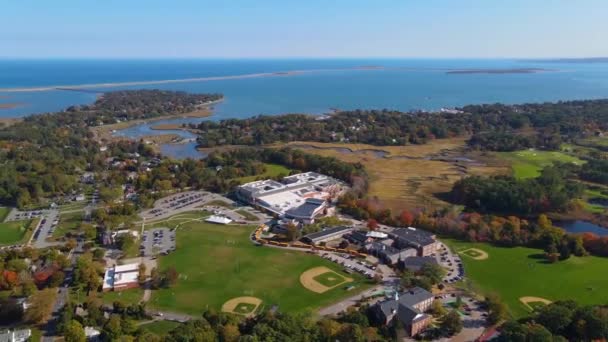 Duxbury Landscape Including Duxbury Bay Marsh Town Center Aerial View — Stockvideo