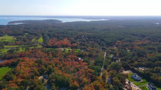 Duxbury Landscape Including Duxbury Bay Marsh Town Center Aerial View — Stockvideo