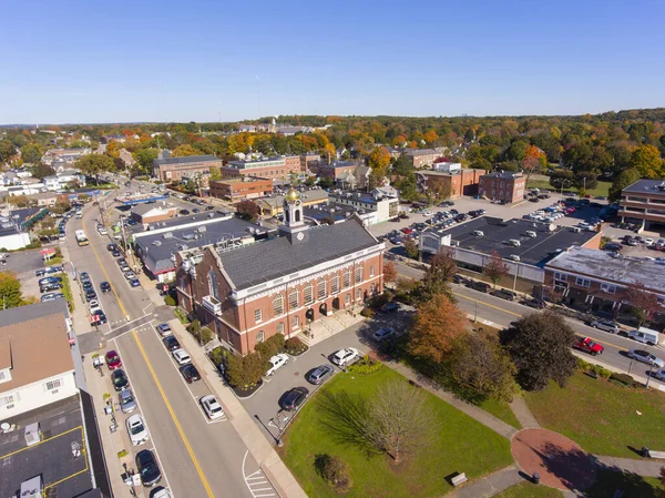 Rathaus Und Historisches Gebäude Luftaufnahme Needham Massachusetts Usa — Stockfoto