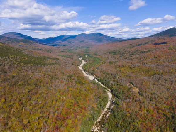 Aerial View Pemigewasset River Valley Fall Foliage Lincoln Woods Kancamagus — Stock Photo, Image