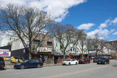 Essex Caddesi 'ndeki tarihi ticari binalar Newbury Caddesi ile Union Caddesi arasındaki Lawrence, Massachusetts MA, ABD. 
