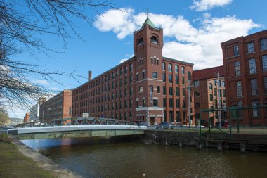 Lawrence, Massachusetts MA, ABD 'deki Merrimack River Kanalı yakınlarındaki tarihi Pacific Mills.. 