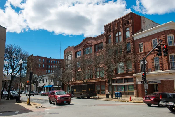 Historic Comercial Buildings Essex Street Appleton Street Lawrence Street Downtown — Stock Photo, Image