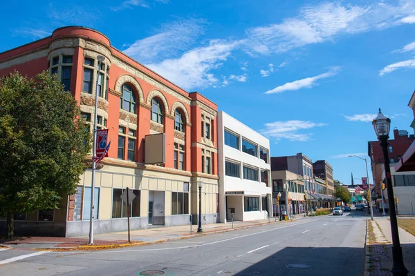 Historic Commercial Buildings Main Street Fox Street Downtown Fitchburg Massachusetts — Stock Photo, Image