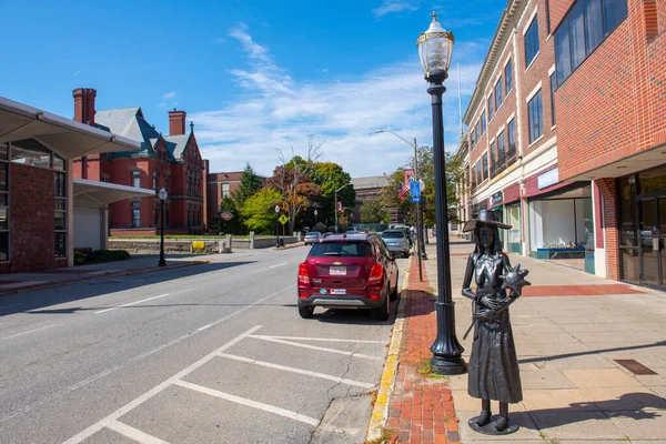 Statua Della Giovane Donna Davanti Alla Fitchburg Public Library 610 — Foto Stock