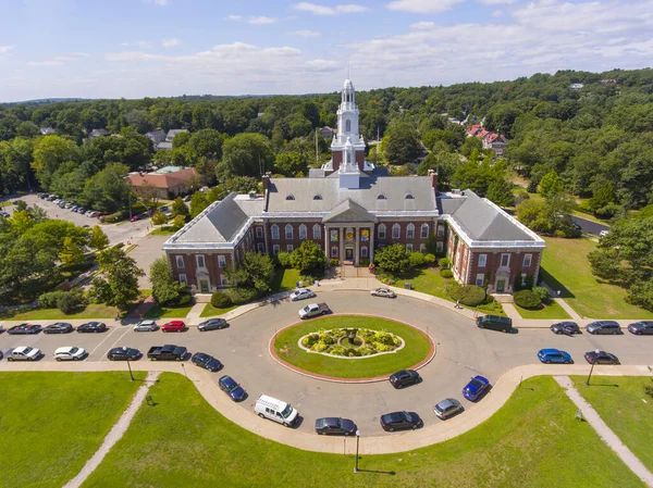 Newton City Hall Légi Felvétel Newton Belvárosában Massachusetts Usa — Stock Fotó