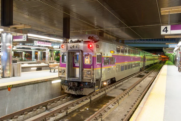 Mbta Commuter Rail Level Cab Car Night North Station Boston — Stock Photo, Image