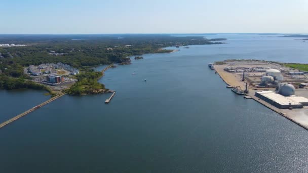 Providence Nehri Nin Narragansett Körfezi Yakınlarındaki Havadan Görünüşü Providence Rhode — Stok video