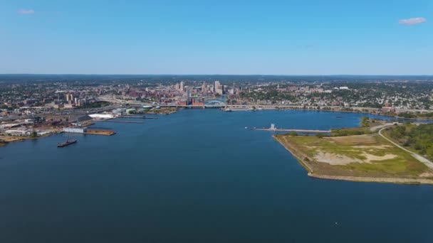 Vue Aérienne Rivière Providence Près Narragansett Bay Avec Ville Providence — Video