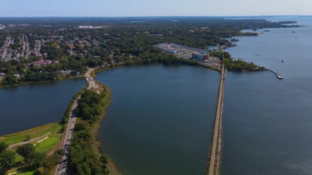 Luchtfoto Van Providence River Watchemoket Cove Narragansett Bay Providence Rhode — Stockvideo