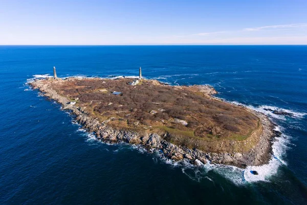 Αεροφωτογραφία Του Φάρου Του Νησιού Thacher Στο Thacher Island Cape — Φωτογραφία Αρχείου