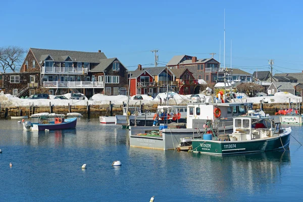 Rybářská Loď Přístavu Rockport City Zimě Massachusetts Usa — Stock fotografie