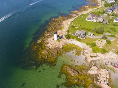 Annisquam Liman Feneri Manzarası, Gloucester, Cape Ann, Massachusetts, MA, ABD. Bu tarihi deniz feneri 1898 'de Annisquam Nehri' nde inşa edildi..
