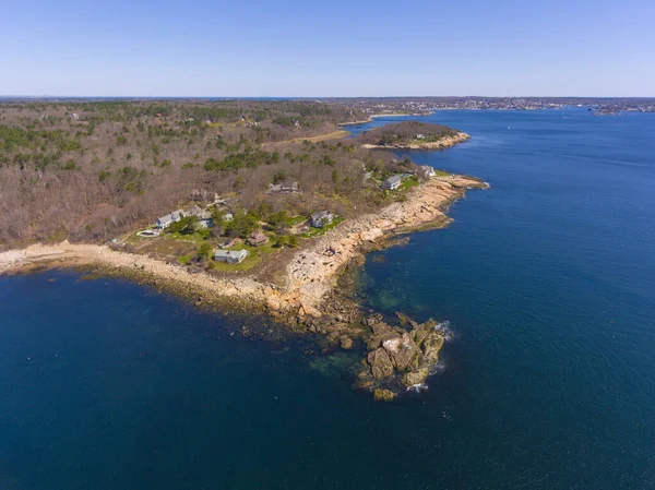 Edifici Storici Costieri Vista Aerea Mussel Point Sul Porto Gloucester — Foto Stock