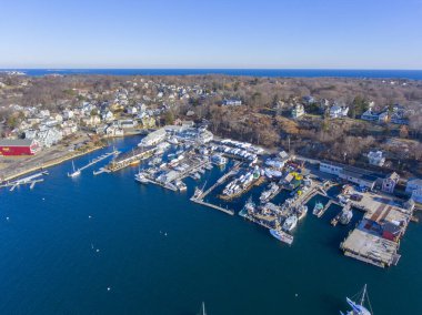 Gloucester City ve Gloucester Limanı 'nın hava manzarası, Cape Ann, Massachusetts, MA, ABD.