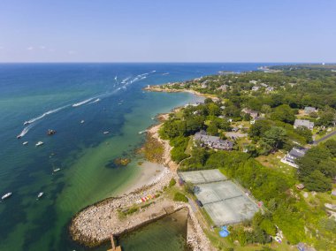 Wingaersheek Plajı yakınlarındaki Annisquam köyü kıyı şeridi manzarası Gloucester, Cape Ann, Massachusetts, MA, ABD.