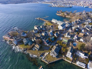 Gloucester City ve Gloucester Limanı 'nın hava manzarası, Cape Ann, Massachusetts, MA, ABD.