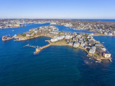 Gloucester City ve Gloucester Limanı 'nın hava manzarası, Cape Ann, Massachusetts, MA, ABD.