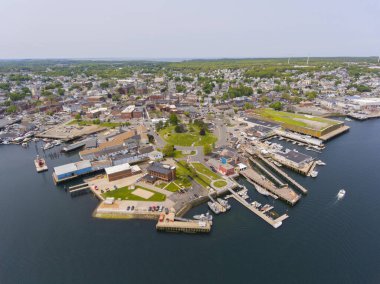 Gloucester City ve Gloucester Limanı 'nın hava manzarası, Cape Ann, Massachusetts, ABD.